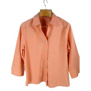 Foxcroft Womens Peach Orange Button Up Shirt 3/4 Sleeve Collared Blouse Size 18